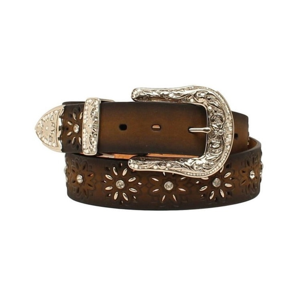 SOLD Ariat western Leather Belt Beaded Rhinestone Starburst Brown A1518002 L